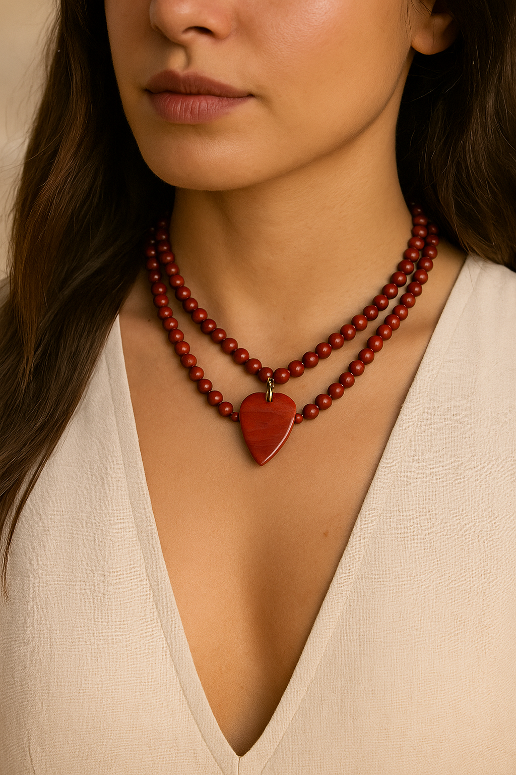 Natural Carnelian Heart Pendant Layered Necklace