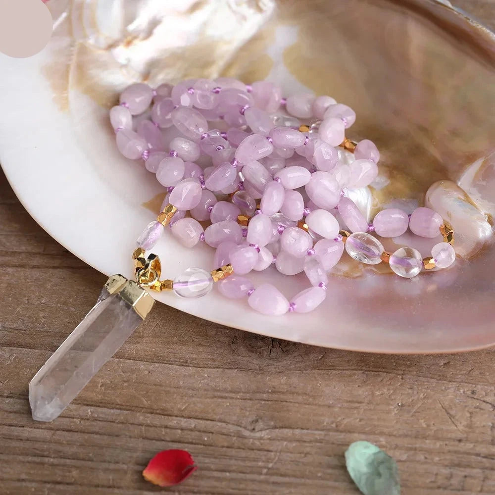 Natural Kunzite & Clear Quartz Necklace