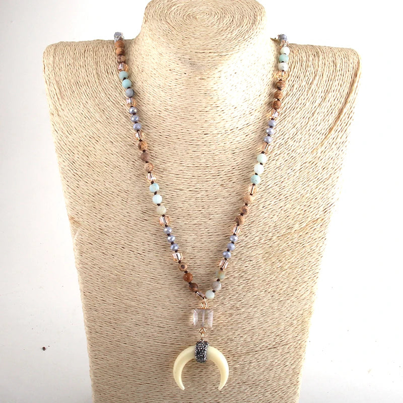 Natural Mixed Stones Half Moon Bohemian Necklace