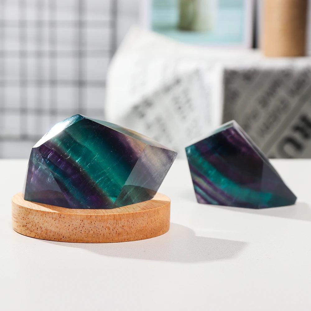 Natural Rainbow Fluorite Polyhedron Lamp