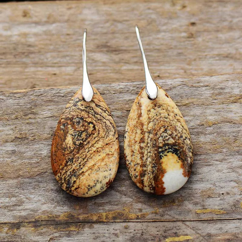 Natural Picture Jasper Teardrop Earrings