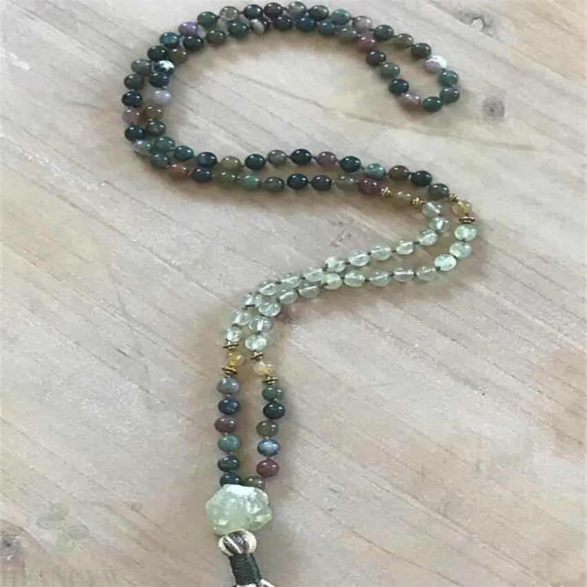Natural Indian Agate & Green Quartz 108 Beads Mala