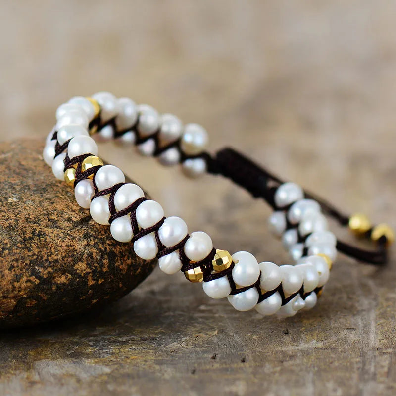 Natural Freshwater Pearls Macrame Wrap Bracelet