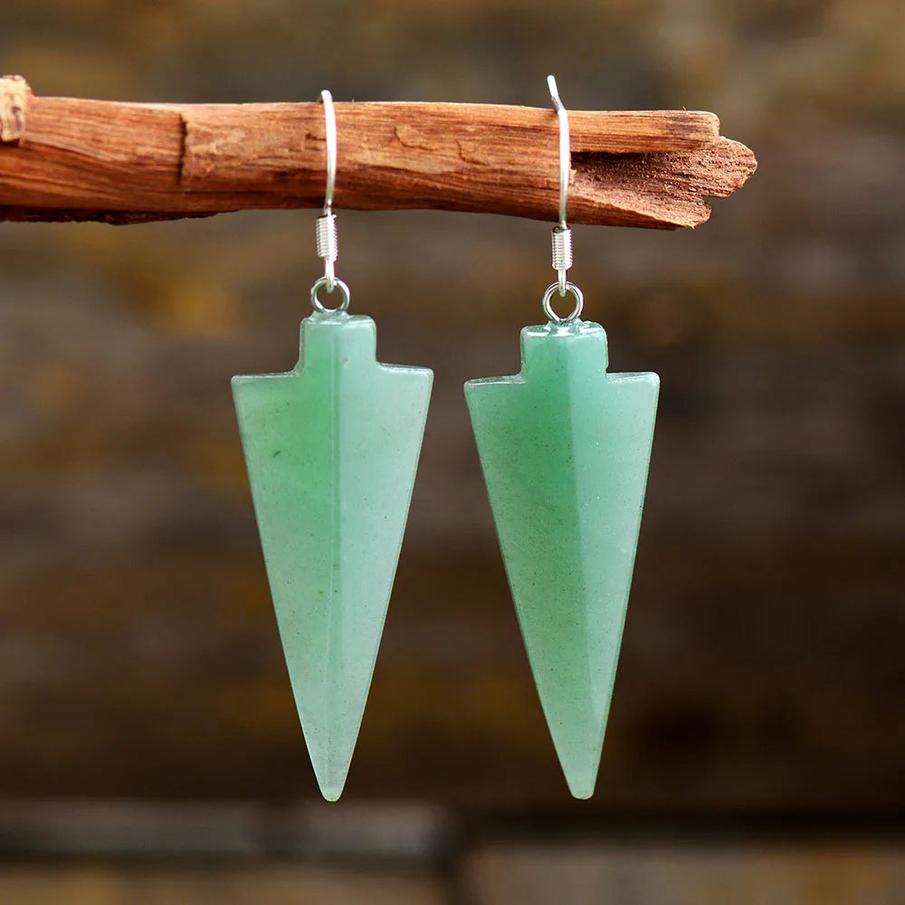 Natural Aventurine Arrowhead Earrings