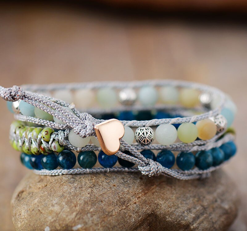 Natural Apatite, Jasper & Amazonite Wrap Bracelet