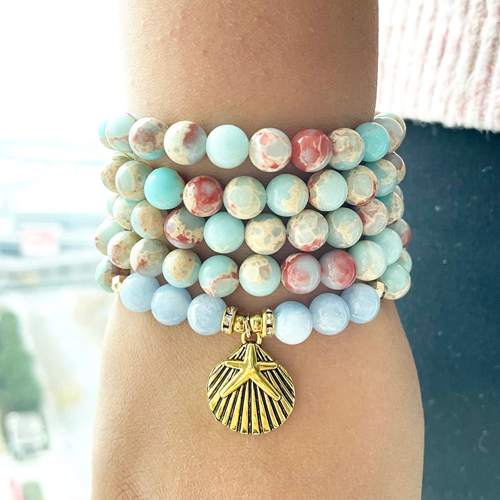 Natural Aqua Terra Jasper & Aquamarine 108 Beads Mala