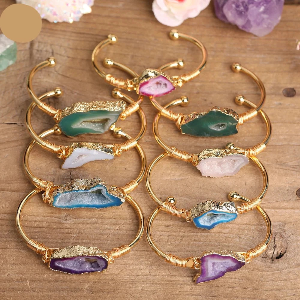 Natural Druzy Agate Cuff Bracelet