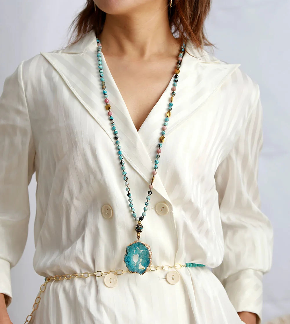 Natural Mixed Jasper, Onyx & Agate Druzy Necklace