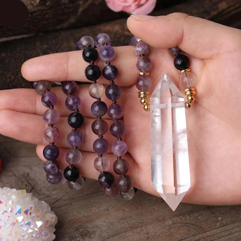 Natural Amethyst & Clear Quartz Double Point Pendant