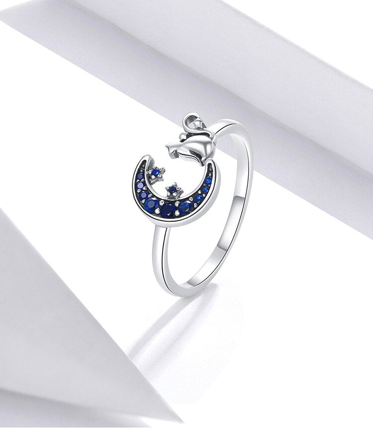 Blue Moon & Cat Sterling Silver Ring