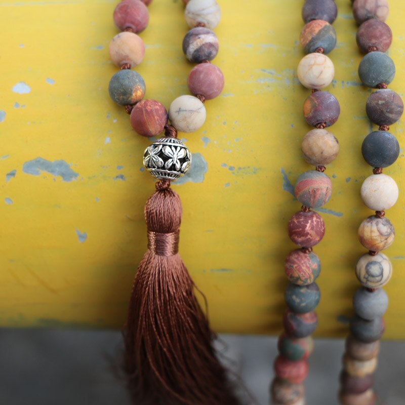 Natural Matte Picasso Jasper 108 Beads Mala Necklace