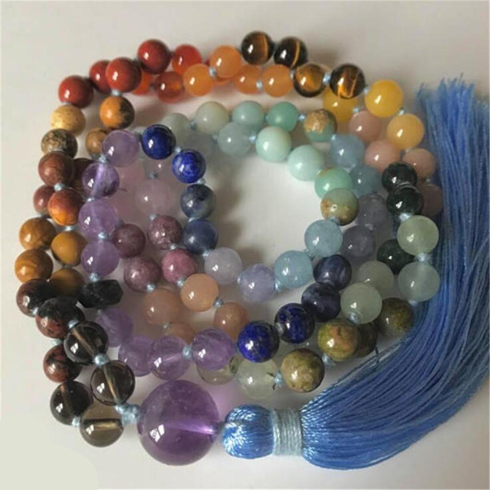 Natural 7 Chakras Stones Mystical 108 Beads Mala Necklace