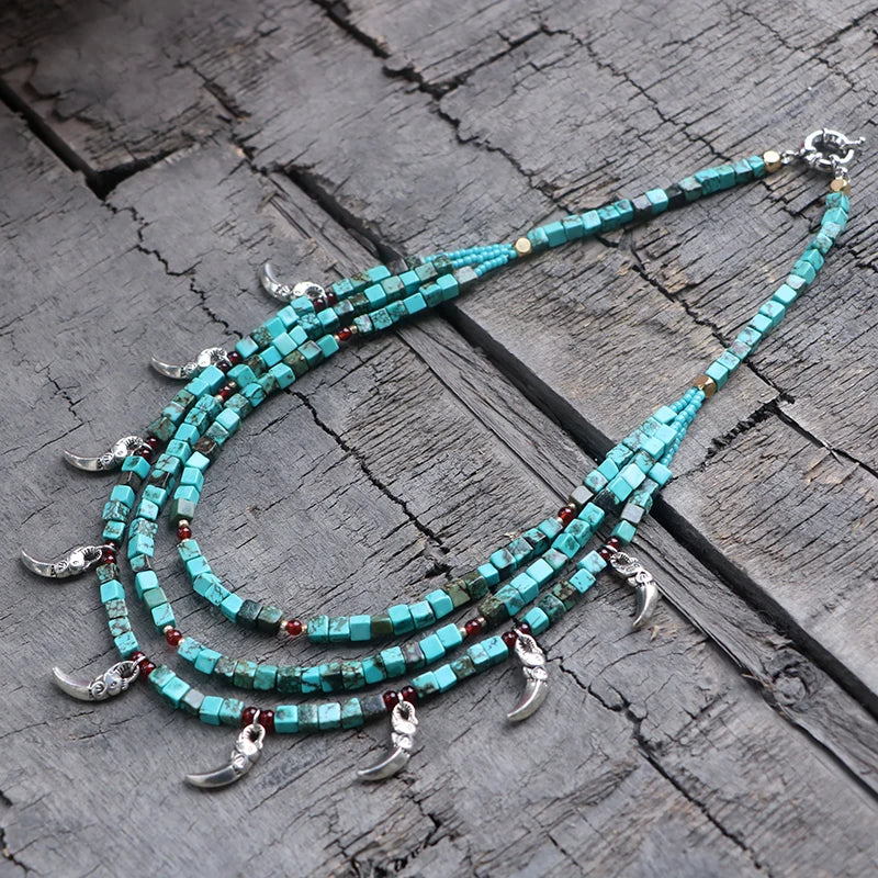 Natural Turquoise & Red Onyx Multi-Layered Choker Necklace