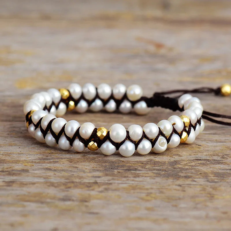 Natural Freshwater Pearls Macrame Wrap Bracelet
