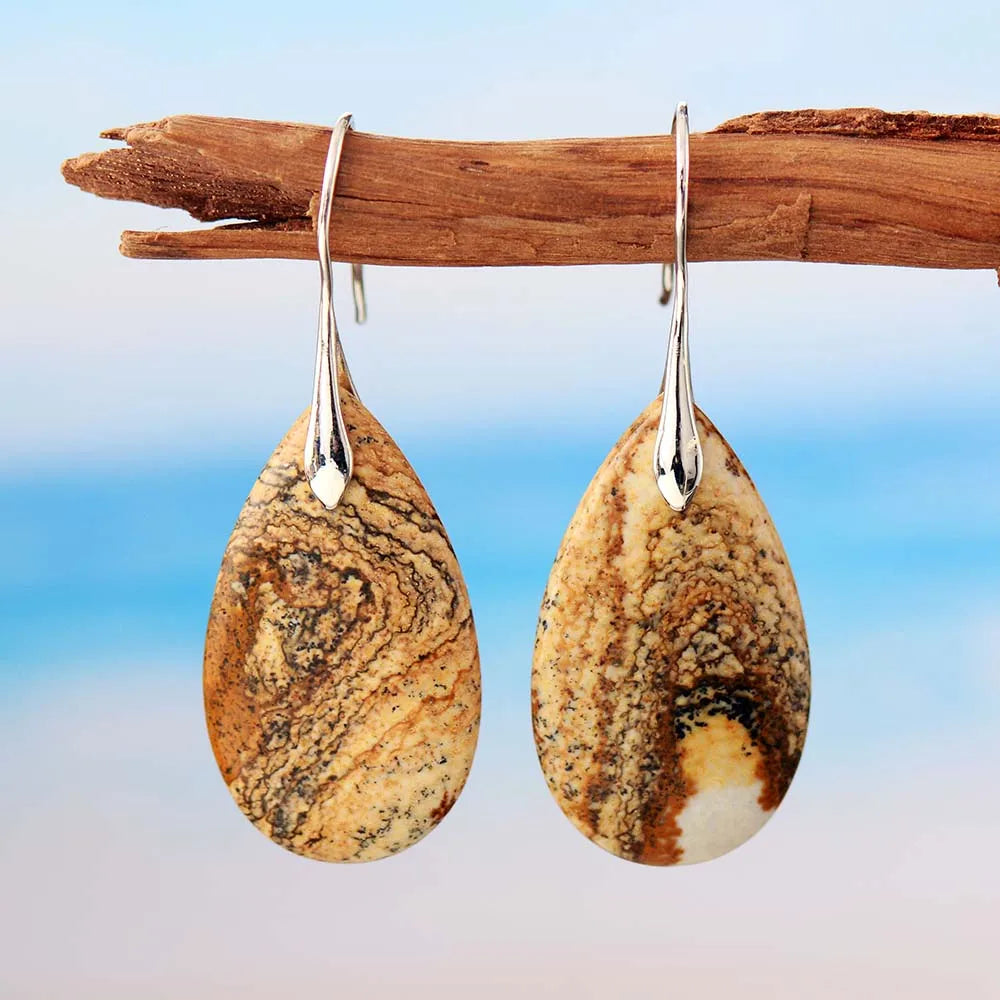 Natural Picture Jasper Teardrop Earrings
