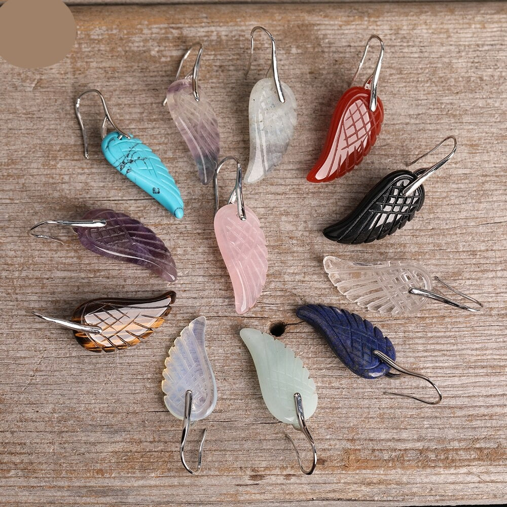 Natural Turquoise Carved Angel Wings Earrings