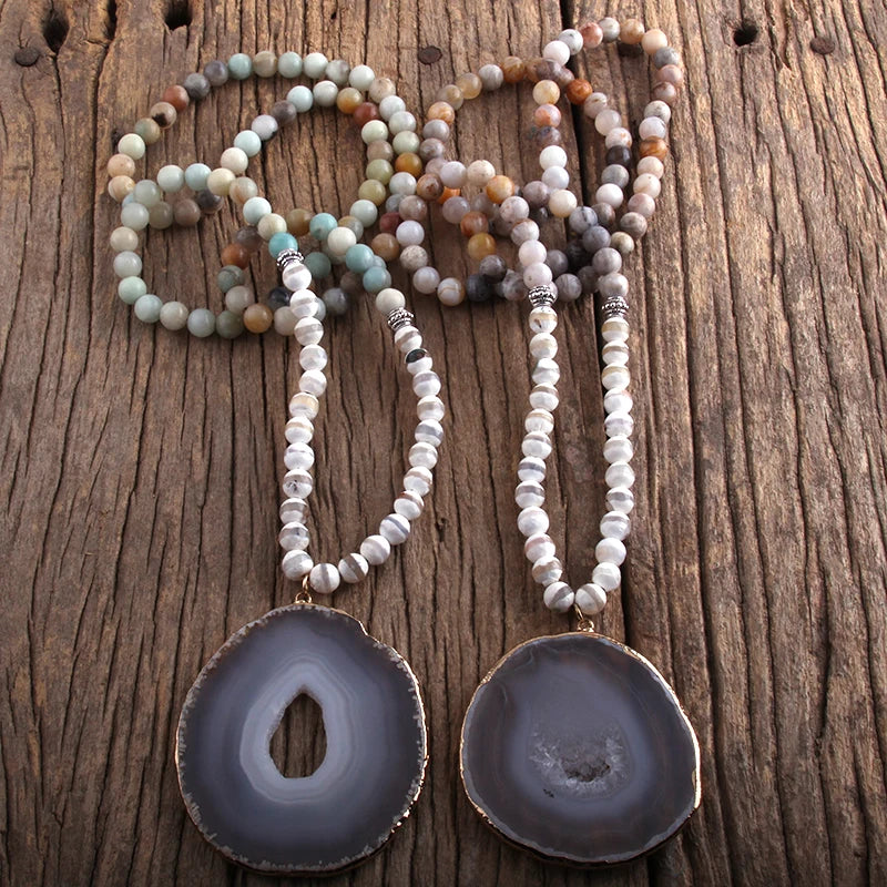 Natural Amazonite & Agate Bohemian Necklace