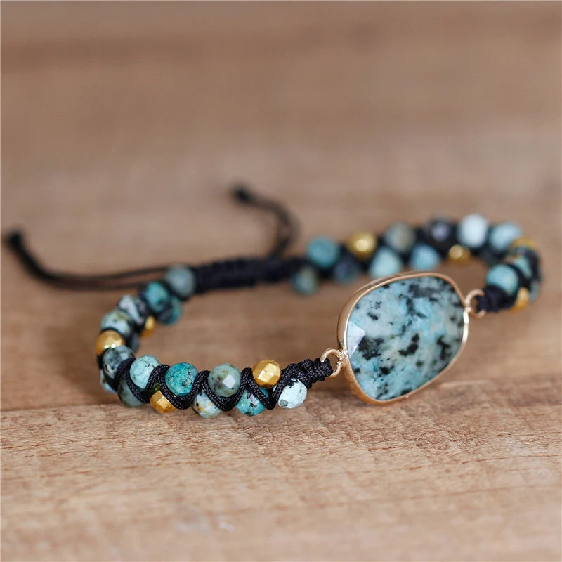 Natural African Turquoise Macrame Wrap Bracelet