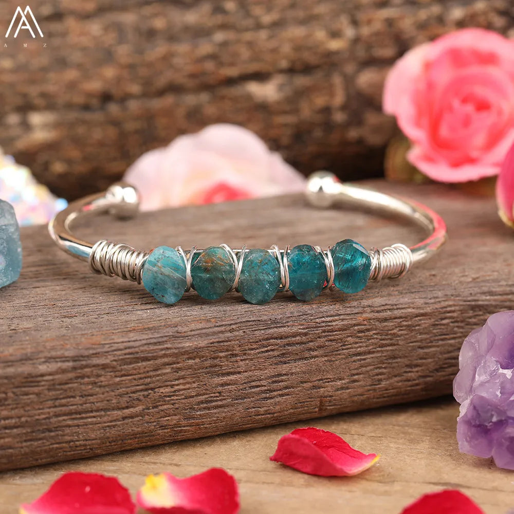 Natural Apatite Wire Cuff Bracelet