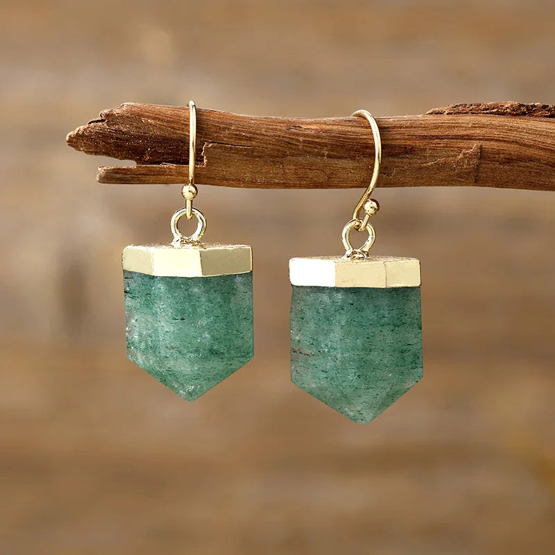 Natural Aventurine Prism Earrings