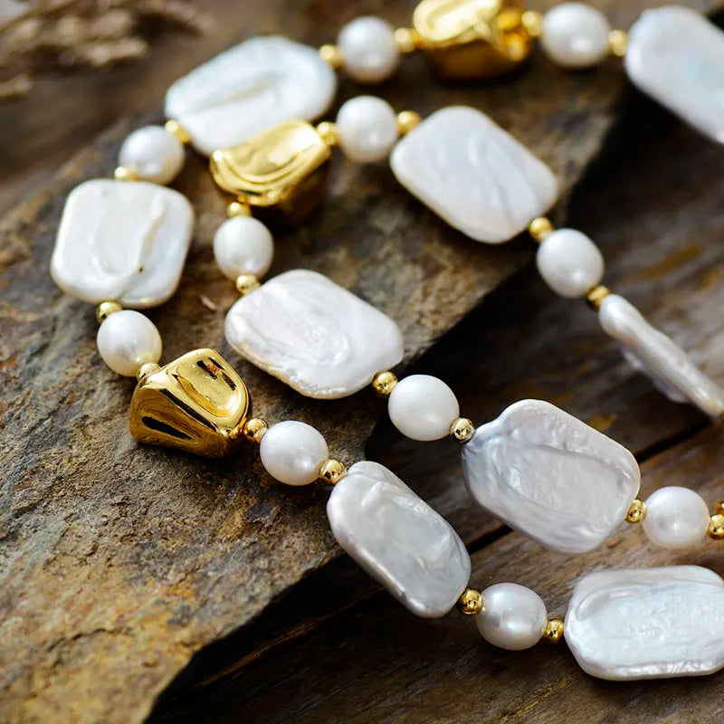 Natural Ivory & Purple Iridescent Freshwater Pearl Chunky Choker Necklace
