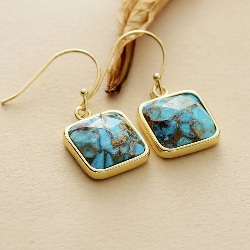 Natural Turquoise Gold Plated Squared Earrings