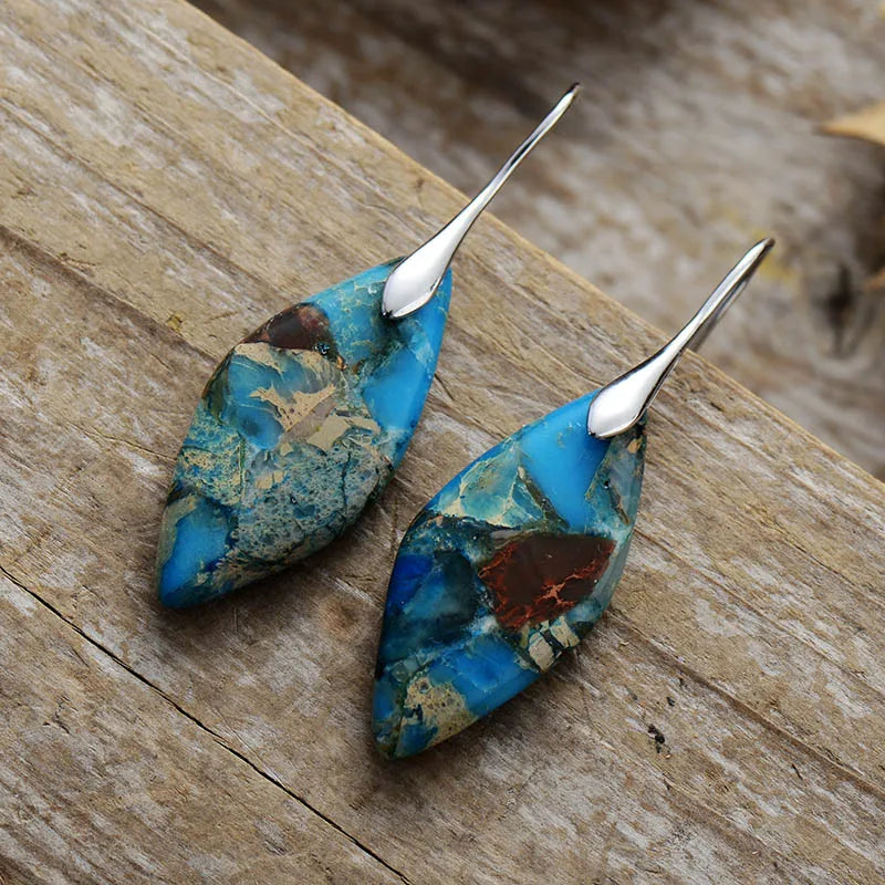 Natural Jasper Leaf Earrings