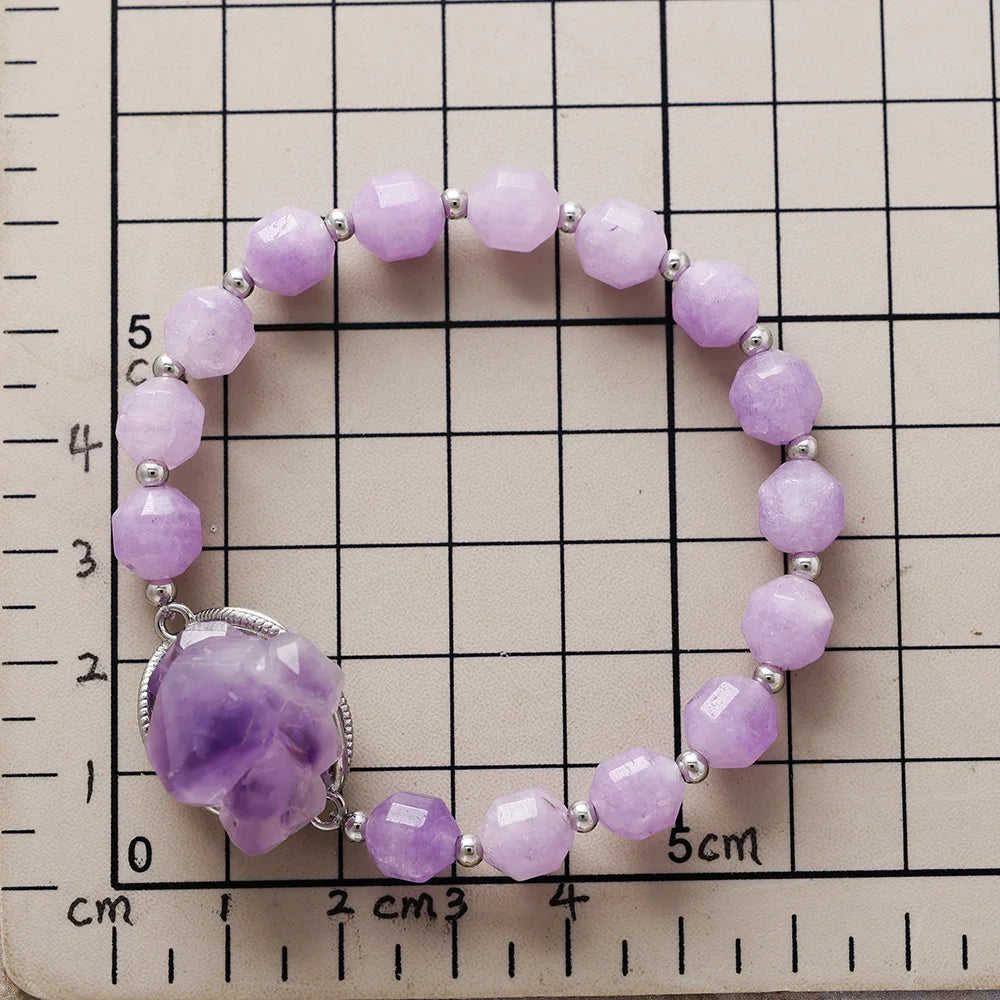 Natural Amethyst Druzy Charm Bracelet