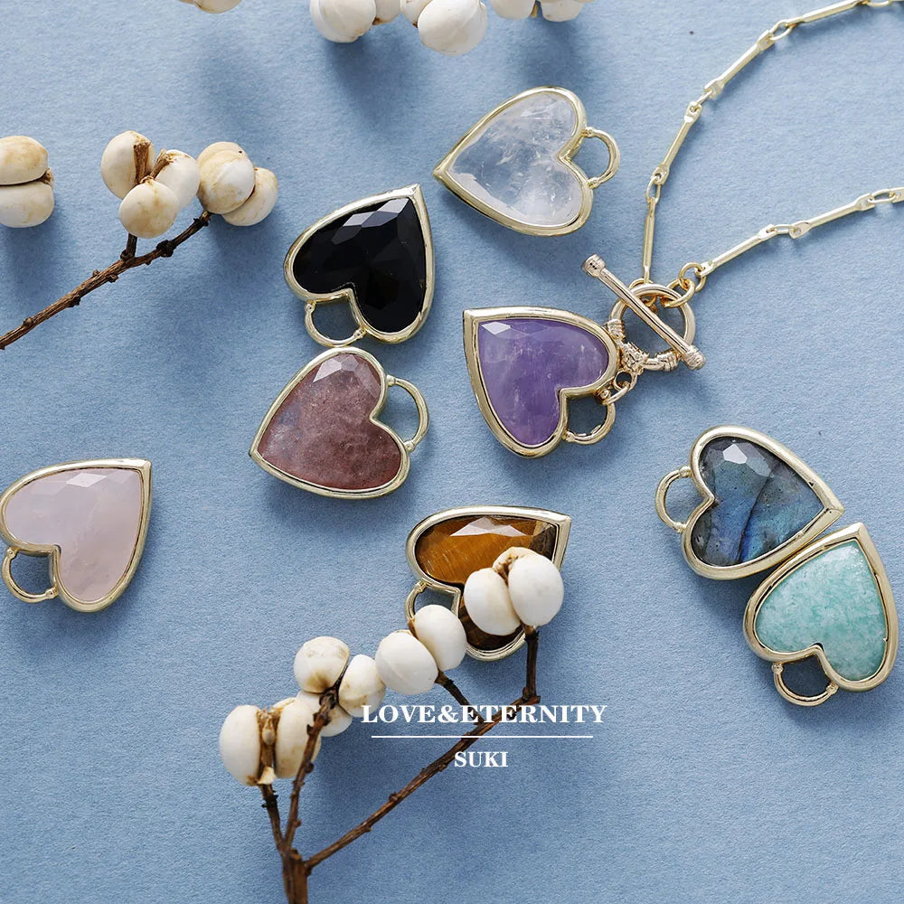 Natural Clear Quartz Heart Pendant Lariat Necklace