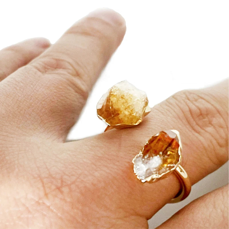 Natural Citrine Stones Gold Plated Open Ring