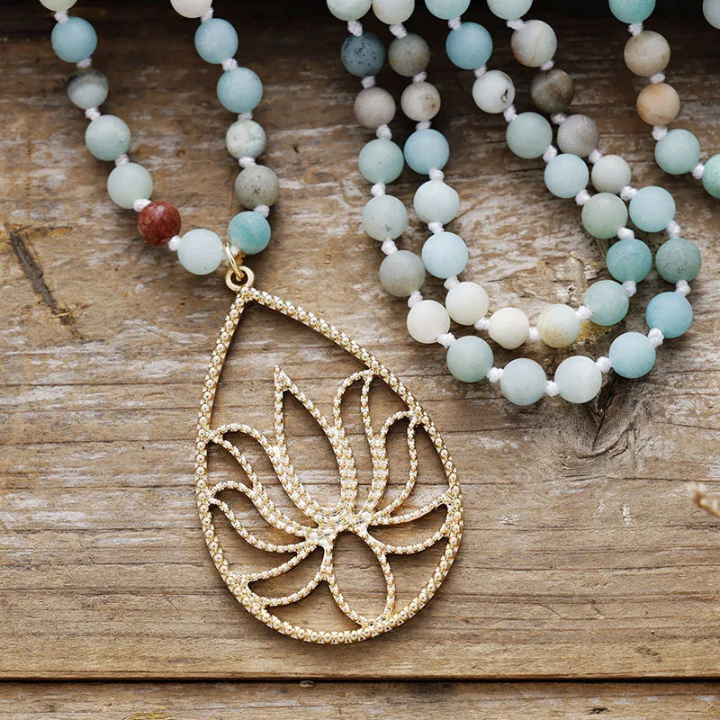 Natural Rose Quartz 108 Beads Lotus Mala