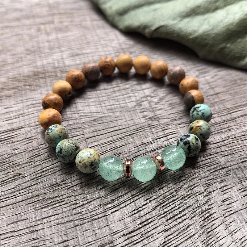 Natural Green Aventurine Picture Jasper & African Turquoise Bracelet Mala Set