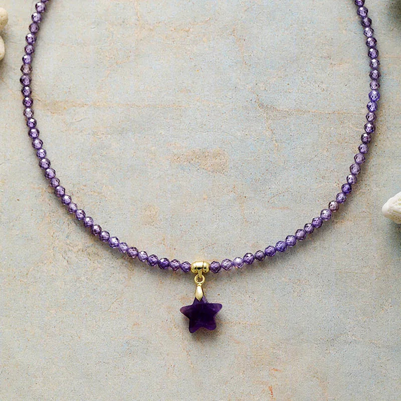 Natural Gemstone Star Pendant Choker Necklace