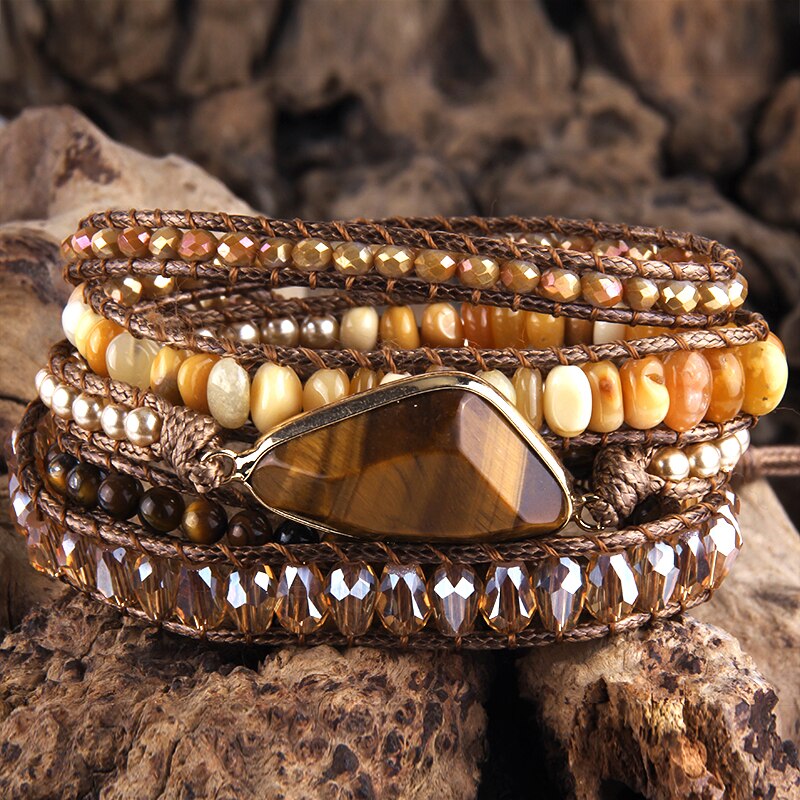 Natural Tiger's Eye & Orange Agate Wrap Bracelet