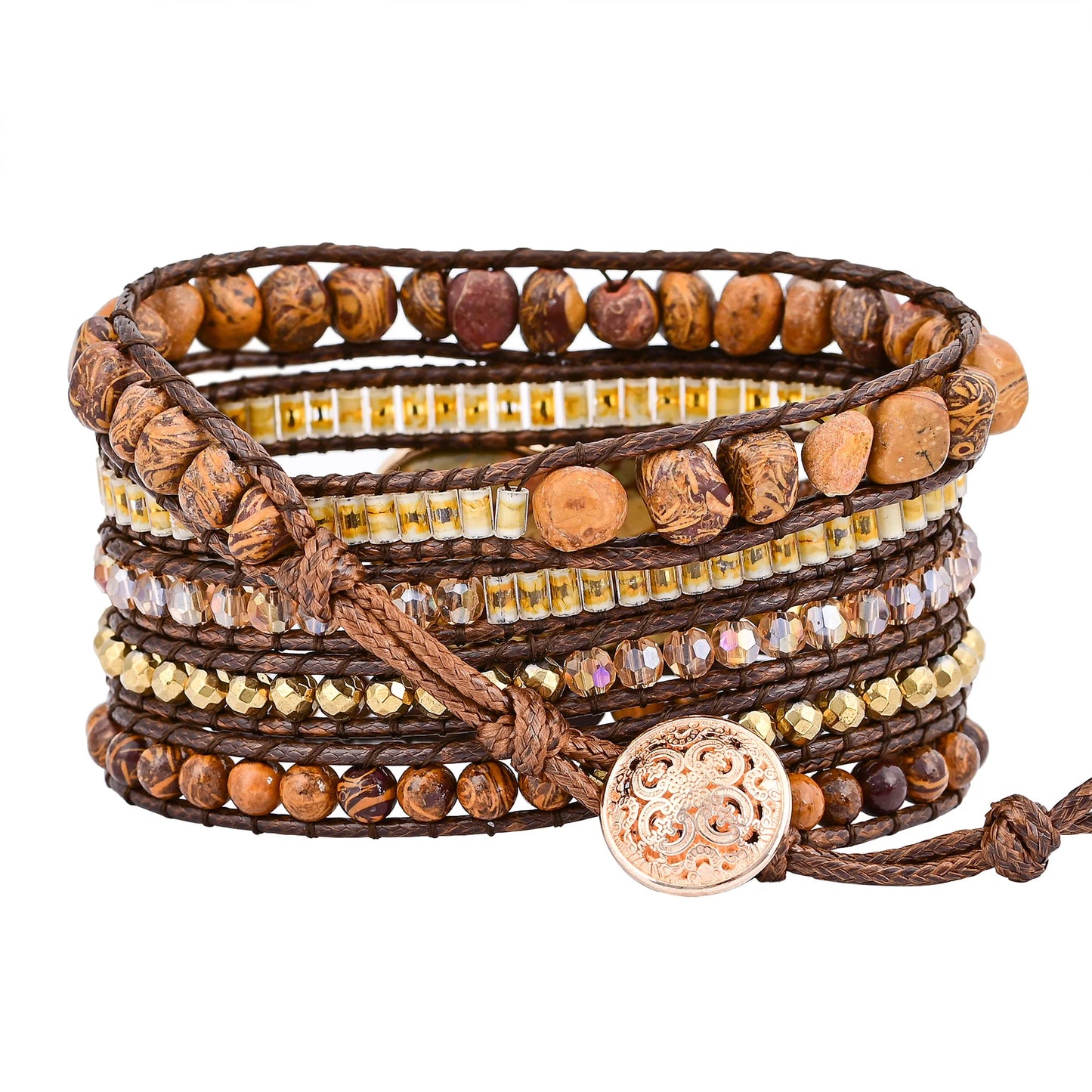 Natural Picasso Jasper Heart Vegan Wrap Bracelet