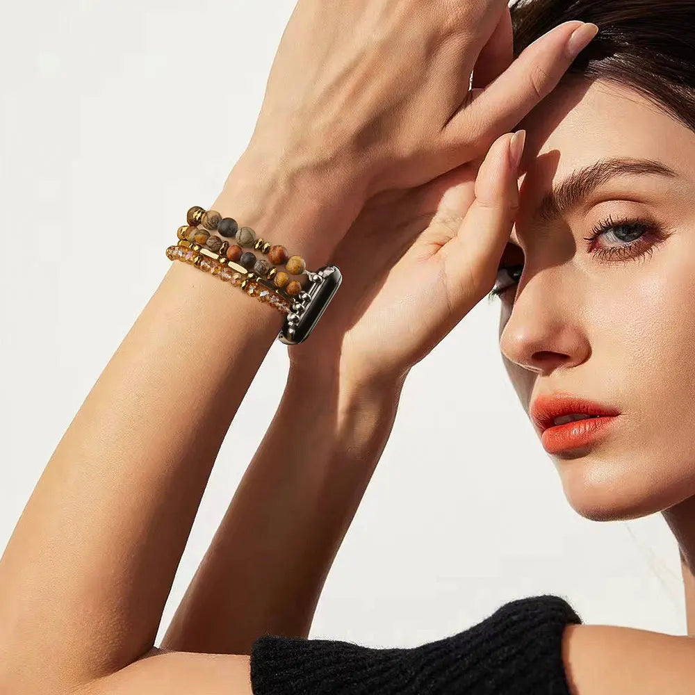 Natural Matte Picasso Jasper Beaded Smartwatch Band