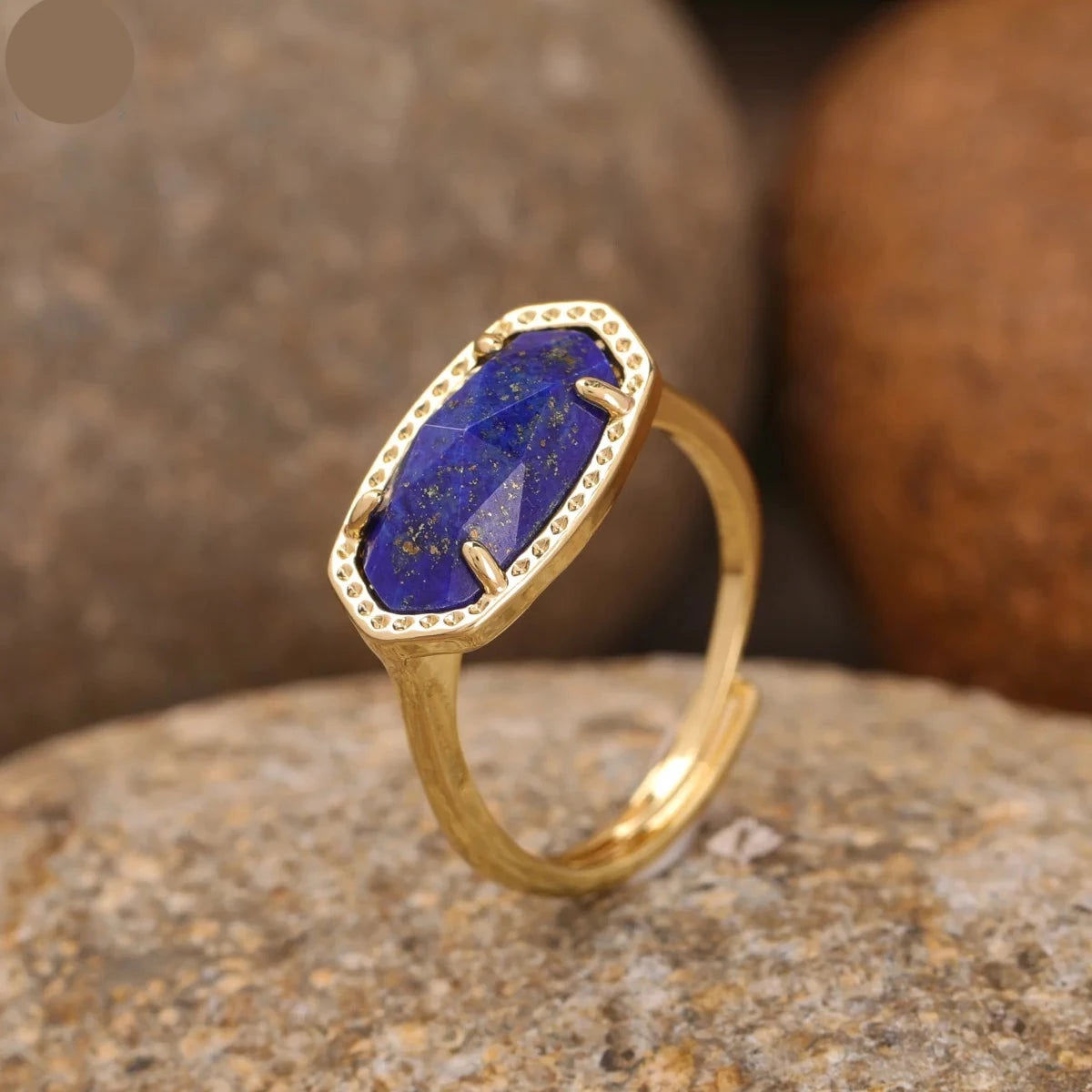 Natural Lapis Lazuli & Rhinestones Ring
