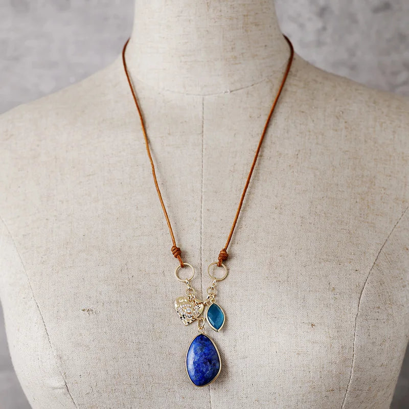 Natural Amazonite, Turquoise & Green Fluorite Leather Necklace