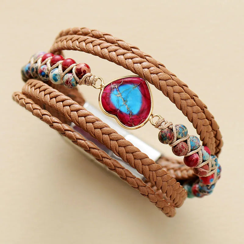 Natural Red Sediment Stone Heart Wrap Bracelet – Buddha's Flowers