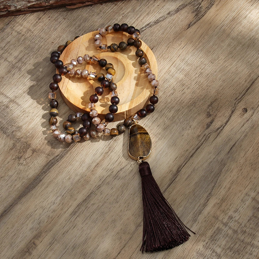 Natural Mixed Gemstones Tasseled Necklace