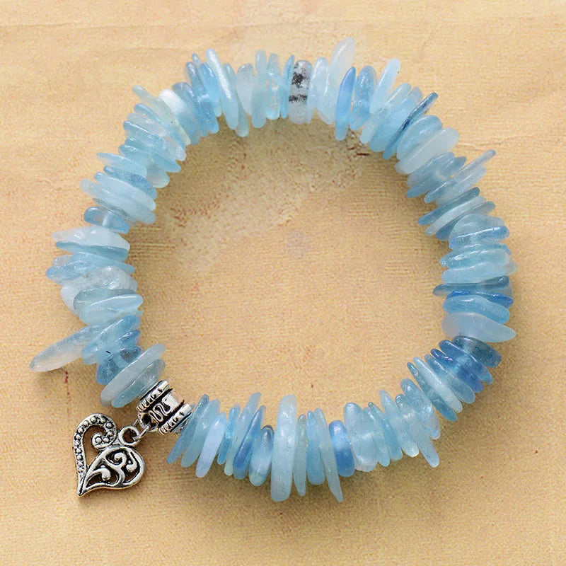 Natural Aquamarine Heart Charm Bracelet