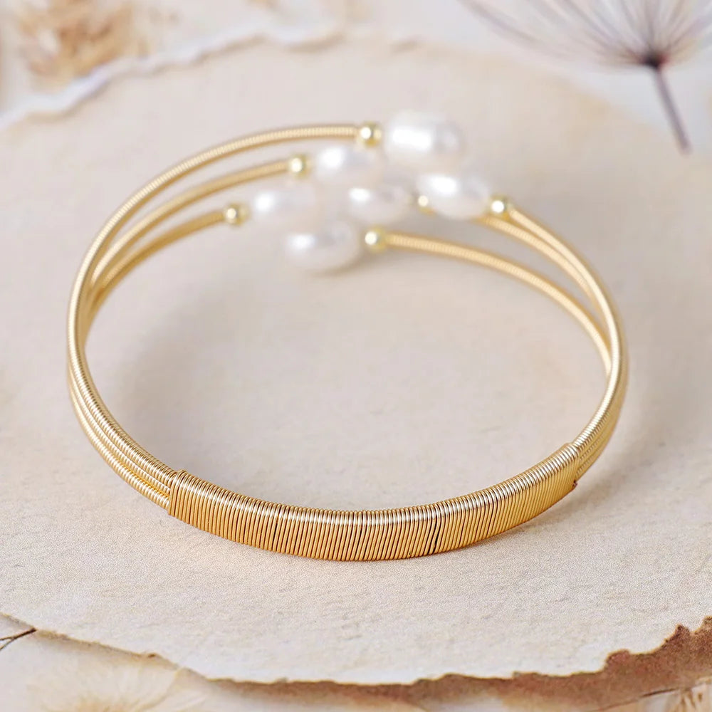 Natural Freshwater Pearl Multi Layer Cuff Bracelets