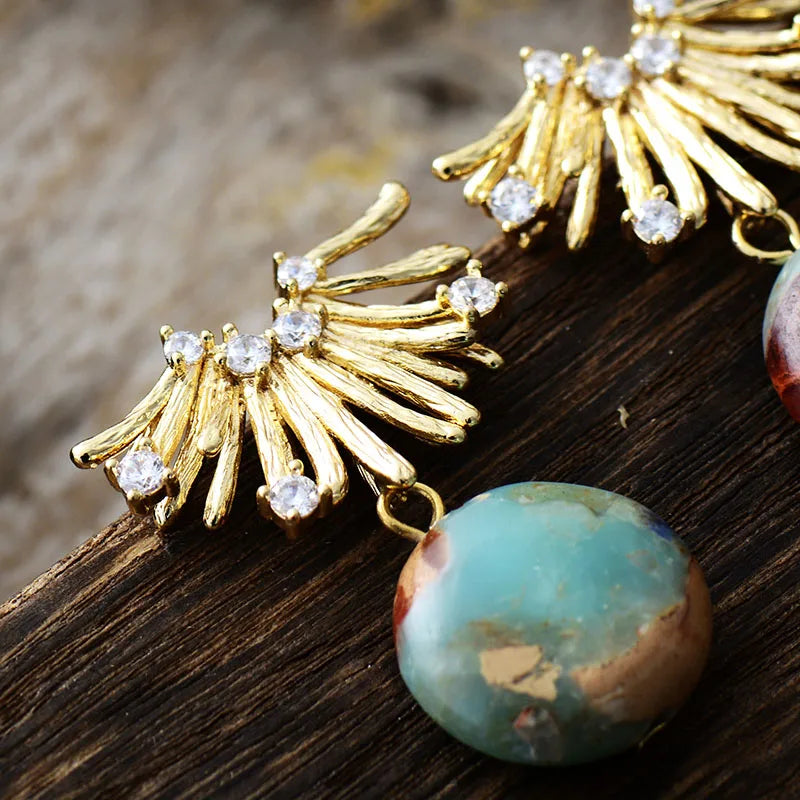 Natural Sea Sediment Jasper Gold Plated Earrings
