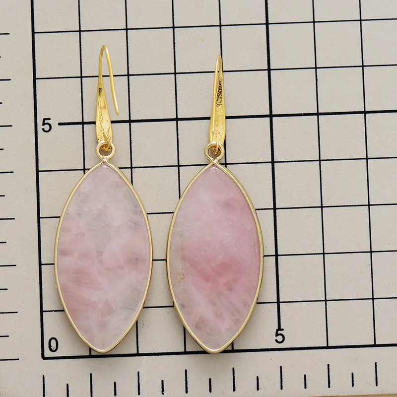 Natural Rose Quarts Eye Shaped Earrings