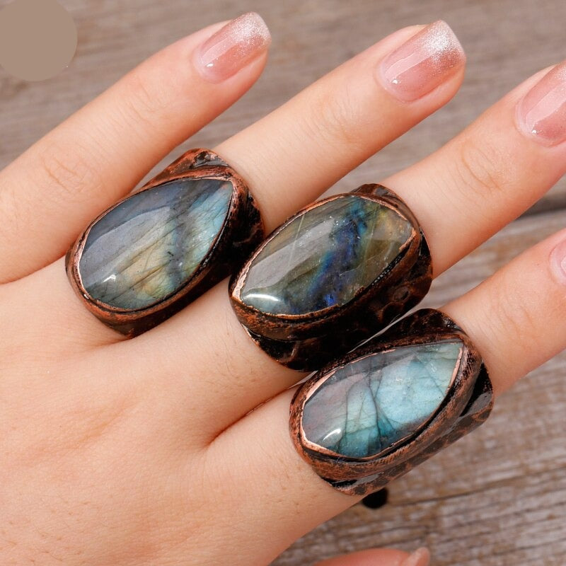 Natural Flash Labradorite Vintage Ring