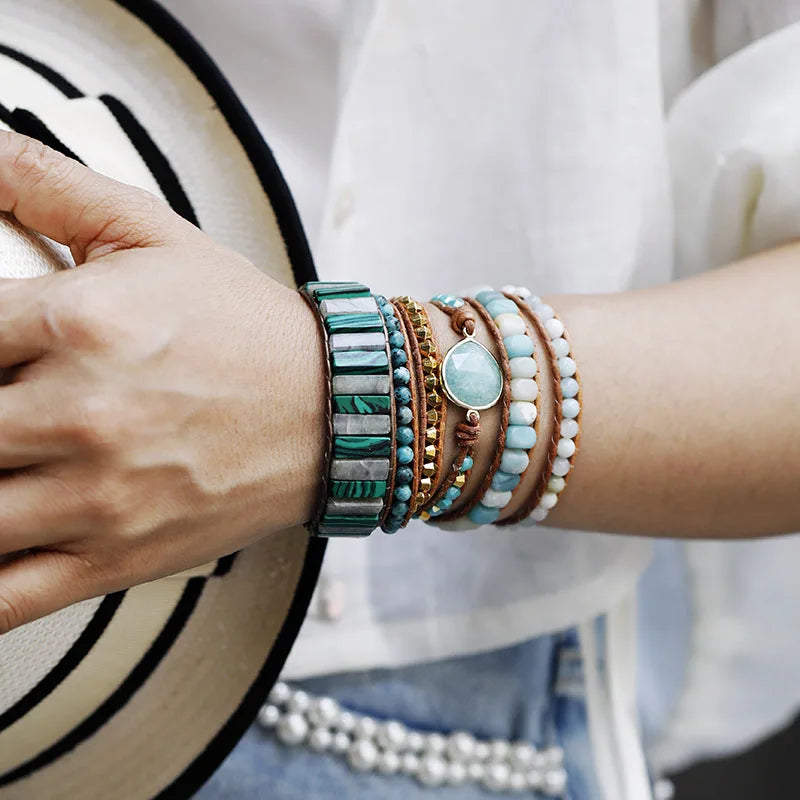 Natural Amazonite & Sea Jasper Wrap Bracelet