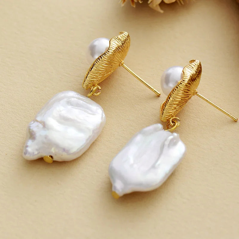 Natural Freshwater Pearls Gold Plated Sea Shell Earrings