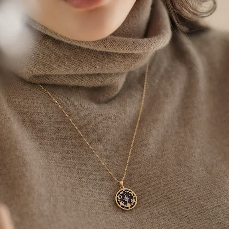 Natural Blue Sandstone Moon Phases Pendant Necklace