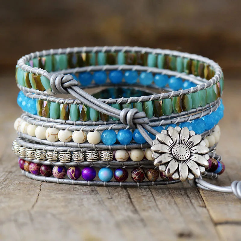 Natural Ocean Jasper & Mixed Gemstones Wrap Bracelet