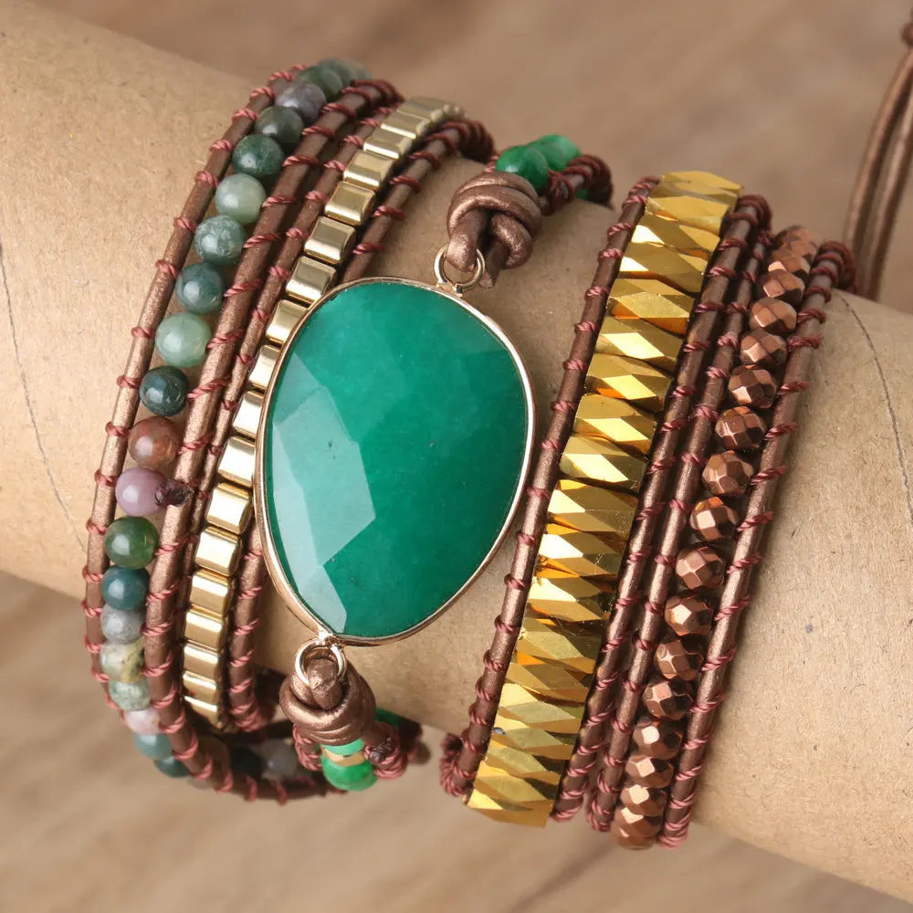 Natural Aventurine & Indian Agate Wrap Bracelet